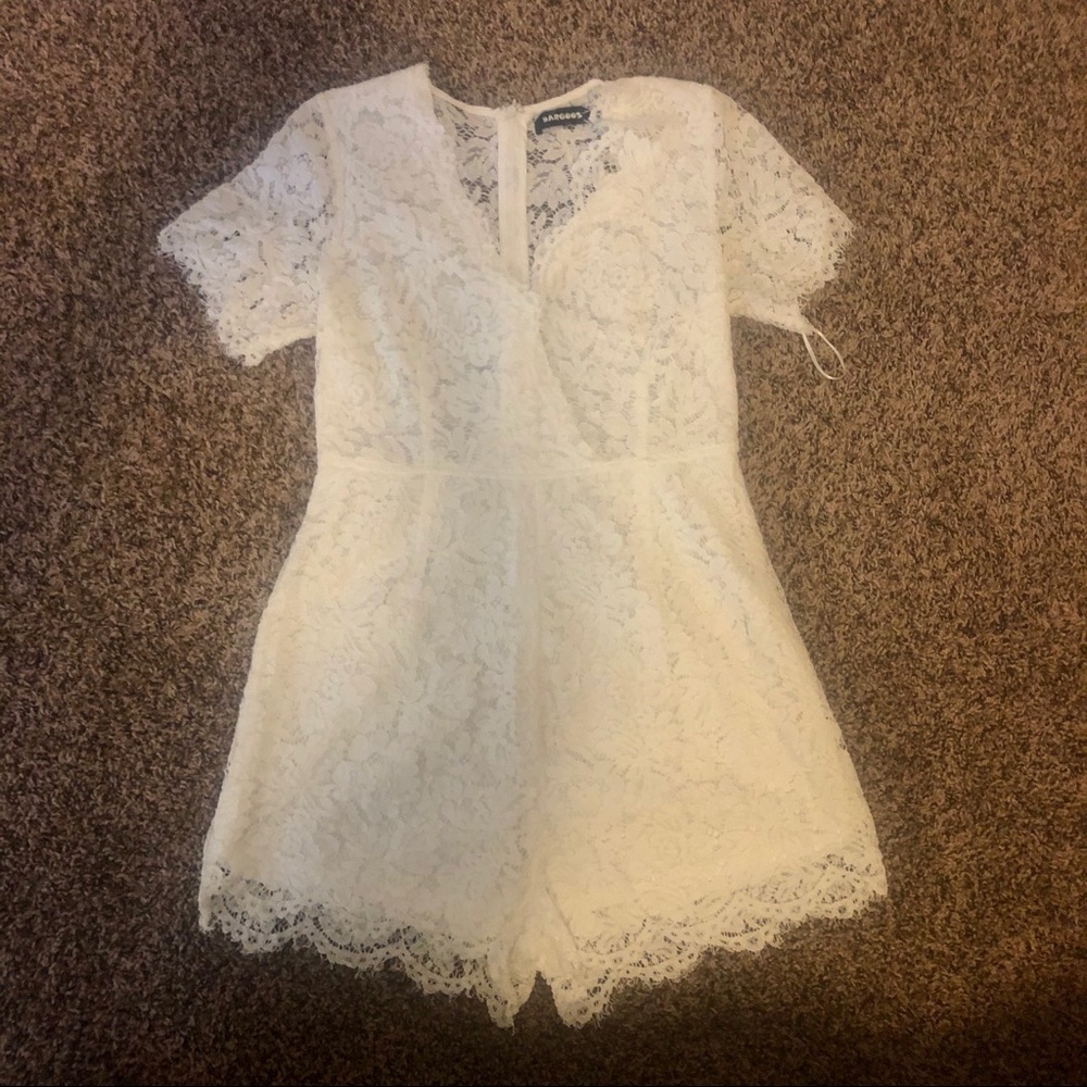 White lace romper with sheer back